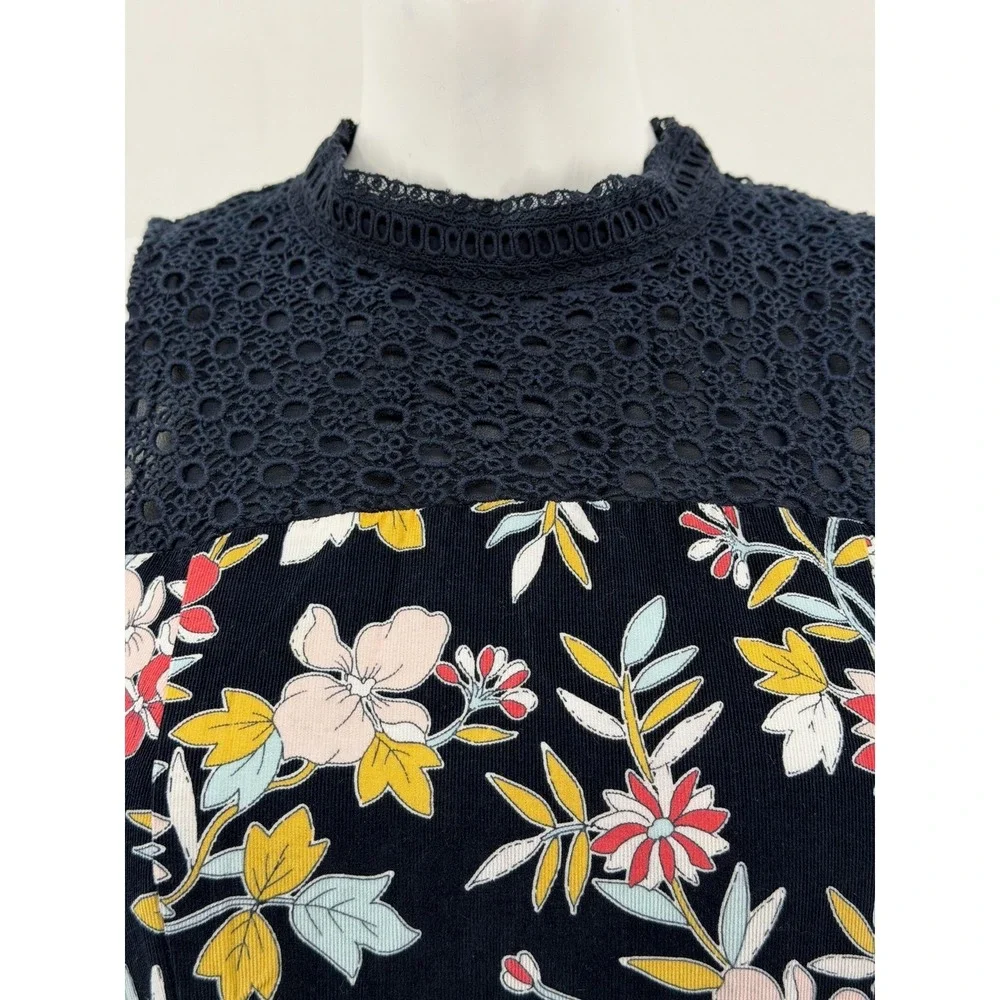 Anthropologie Moulinette Soeurs Dress Womens 4 Navy Floral Corduroy Crochet Boho